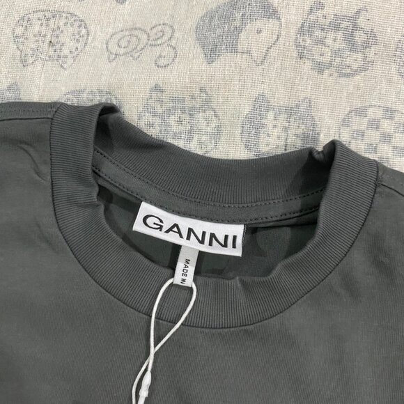 Ganni Future Heavy Cherry Drop Shoulder Black Short Sleeve - Picture 4 of 8